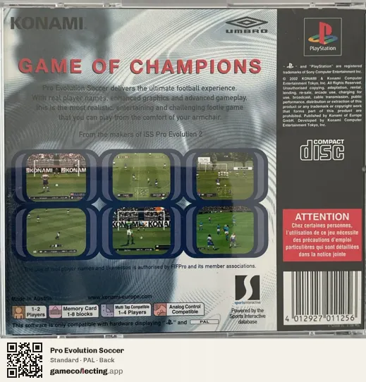 Pro Evolution Soccer PlayStation, PAL box back