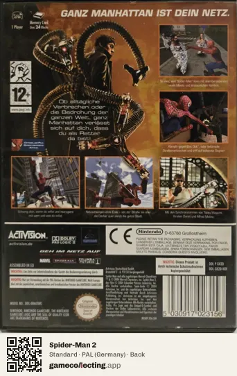 Spider-Man 2 Nintendo GameCube, Germany box back
