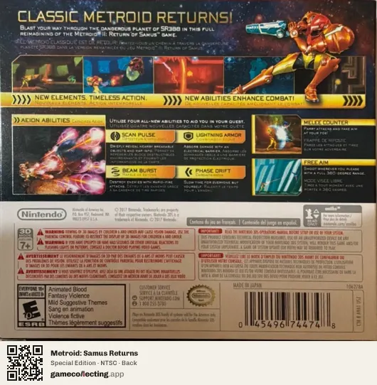 Metroid: Samus Returns Nintendo 3DS, NTSC box back
