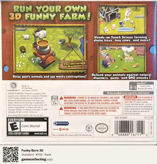 Funky Barn 3D Nintendo 3DS, NTSC box back