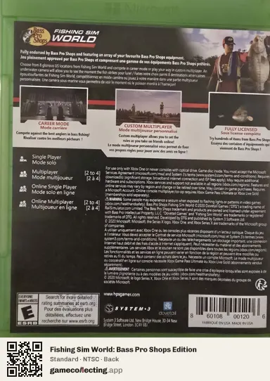 Fishing Sim World: Bass Pro Shops Edition Xbox One, NTSC box back