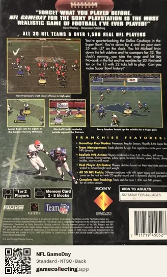 NFL GameDay PlayStation, NTSC box back