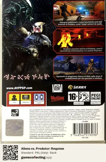 Aliens vs. Predator: Requiem PlayStation Portable, Italy box back