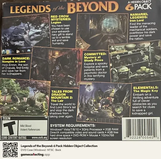 Legends of the Beyond: 6 Pack Hidden Object Collection Computer, NTSC box back