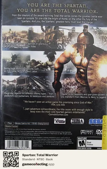 Spartan: Total Warrior PlayStation 2, NTSC box back