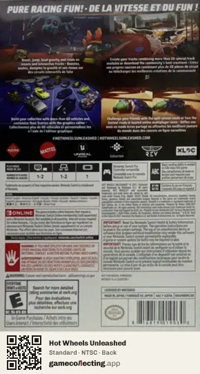Hot Wheels Unleashed Nintendo Switch, NTSC box back