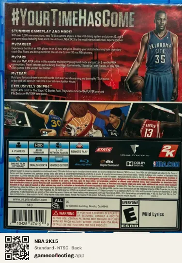 NBA 2K15 PlayStation 4, NTSC box back