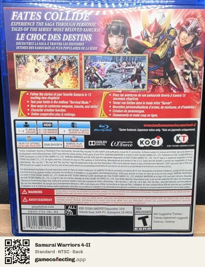 Samurai Warriors 4-II PlayStation 4, NTSC box back