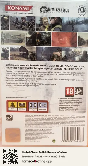 Metal Gear Solid: Peace Walker PlayStation Portable, Netherlands box back