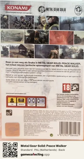 Metal Gear Solid: Peace Walker PlayStation Portable, Netherlands box back