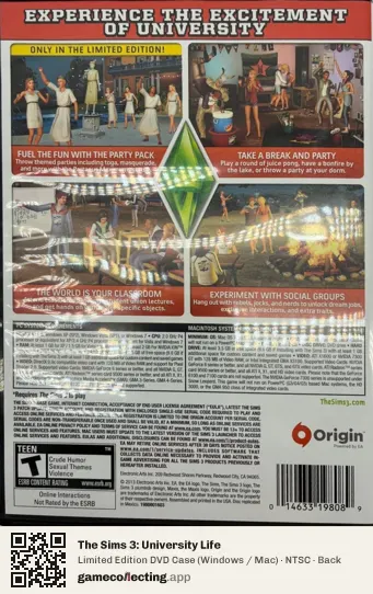 The Sims 3: University Life Computer, NTSC box back