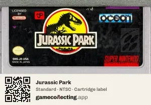 Jurassic Park Super Nintendo Entertainment System, NTSC cartridge label
