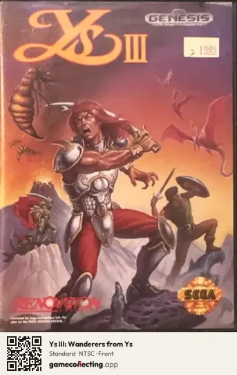 Ys III: Wanderers from Ys Sega Mega Drive / Genesis, NTSC box front