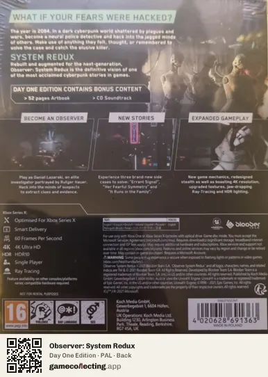Observer: System Redux Xbox Series X, PAL box back