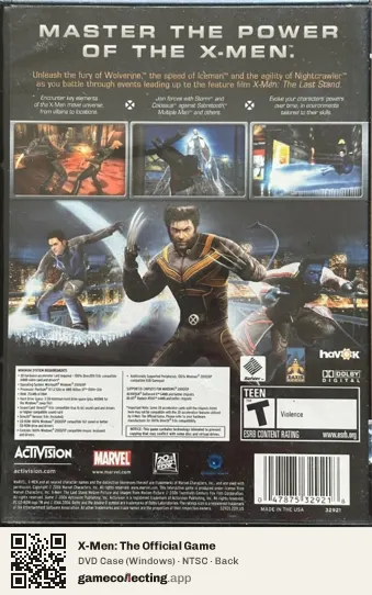 X-Men: The Official Game Computer, NTSC box back