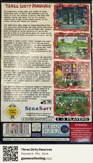 Three Dirty Dwarves Sega Saturn, PAL box back