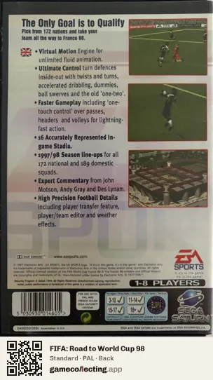 FIFA: Road to World Cup 98 Sega Saturn, PAL box back