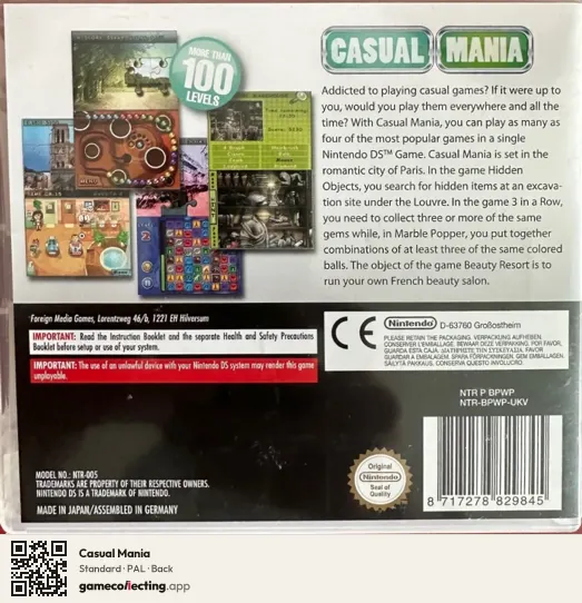 Casual Mania Nintendo DS, PAL box back