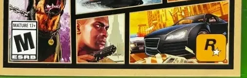 Grand Theft Auto V, the ESRB box on its front