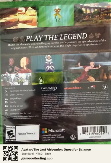 Avatar: The Last Airbender: Quest for Balance Xbox Series X, NTSC box back