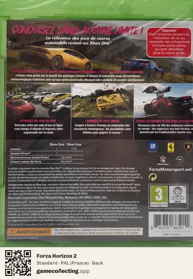 Forza Horizon 2 Xbox One, France box back