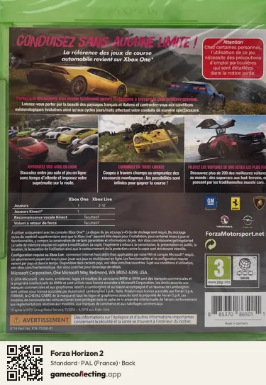Forza Horizon 2 Xbox One, France box back