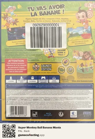 Super Monkey Ball Banana Mania PlayStation 4, PAL box back