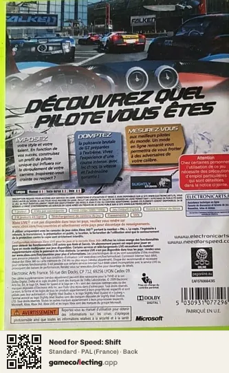 Need for Speed: Shift Xbox 360, France box back