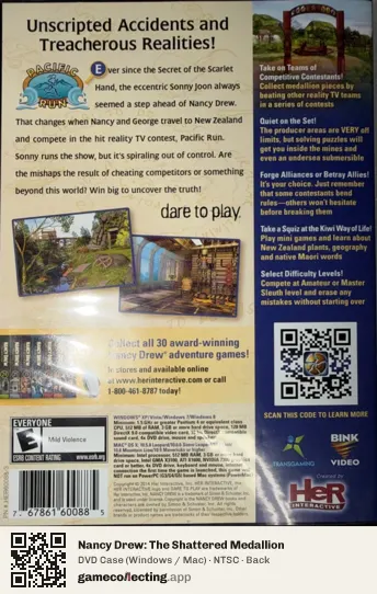 Nancy Drew: The Shattered Medallion Computer, NTSC box back