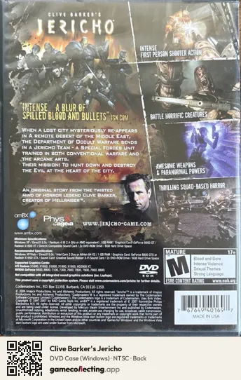 Clive Barker's Jericho Computer, NTSC box back