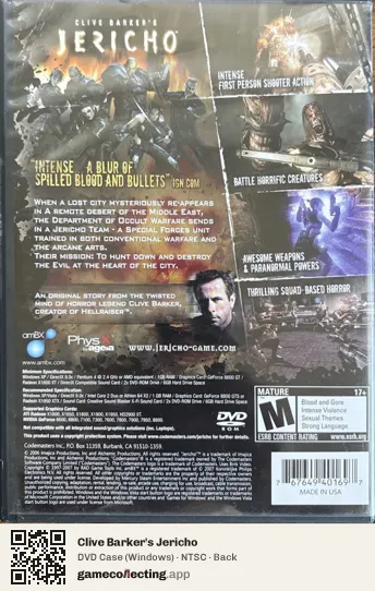 Clive Barker's Jericho Computer, NTSC box back