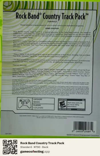 Rock Band Country Track Pack Xbox 360, NTSC box back