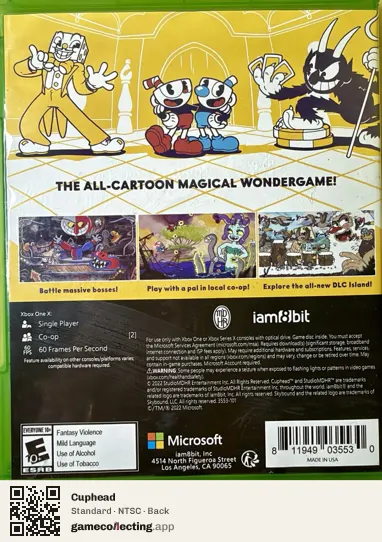 Cuphead Xbox One, NTSC box back