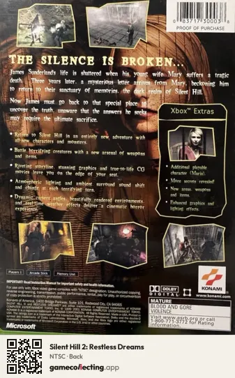 Silent Hill 2: Restless Dreams Xbox, NTSC box back
