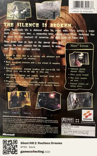 Silent Hill 2: Restless Dreams Xbox, NTSC box back