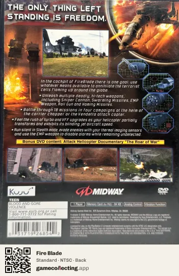 Fire Blade PlayStation 2, NTSC box back