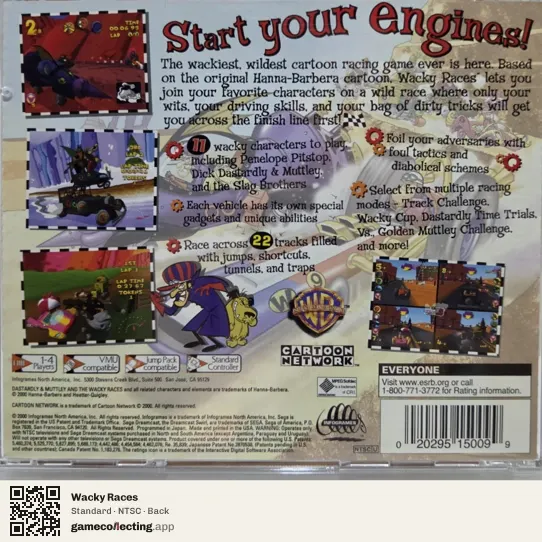 Wacky Races Sega Dreamcast, NTSC box back