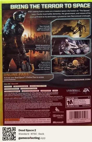 Dead Space 2 Xbox 360, NTSC box back