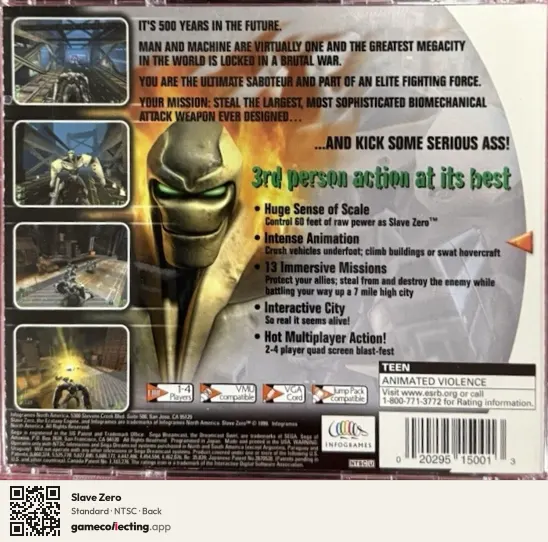 Slave Zero Sega Dreamcast, NTSC box back