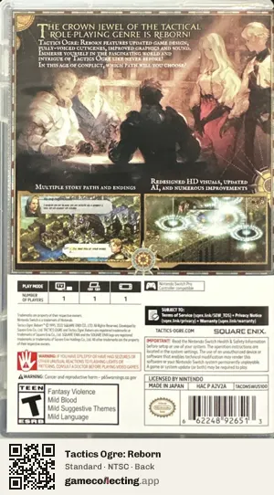 Tactics Ogre: Reborn Nintendo Switch, NTSC box back