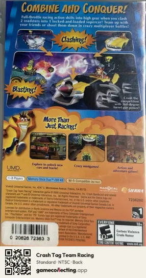 Crash Tag Team Racing PlayStation Portable, NTSC box back