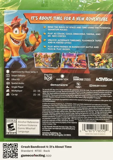 Crash Bandicoot 4: It's About Time Xbox One, NTSC box back