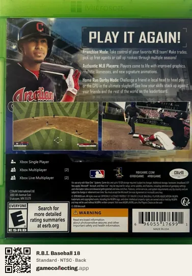 R.B.I. Baseball 18 Xbox One, NTSC box back