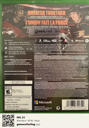 NHL 23 Xbox Series X, NTSC box back