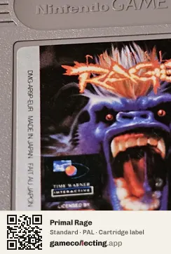 Primal Rage Game Boy, PAL cartridge label