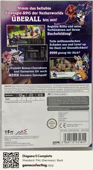 Disgaea 5 Complete Nintendo Switch, Germany box back