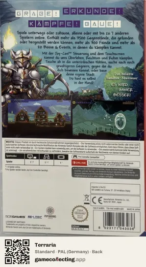 Terraria Nintendo Switch, Germany box back