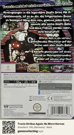 Travis Strikes Again: No More Heroes Nintendo Switch, Germany box back