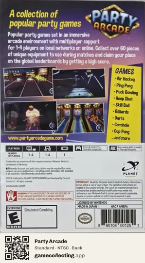 Party Arcade Nintendo Switch, NTSC box back