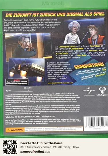 Back to the Future: The Game Xbox One, Germany box back